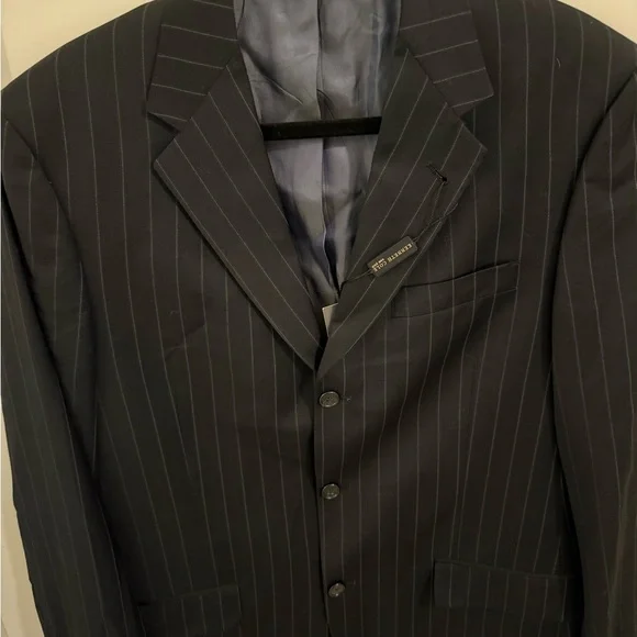 NWT Kenneth Cole New York Navy Pinstripe Blazer 41L Long 3 Button Suit Jacket